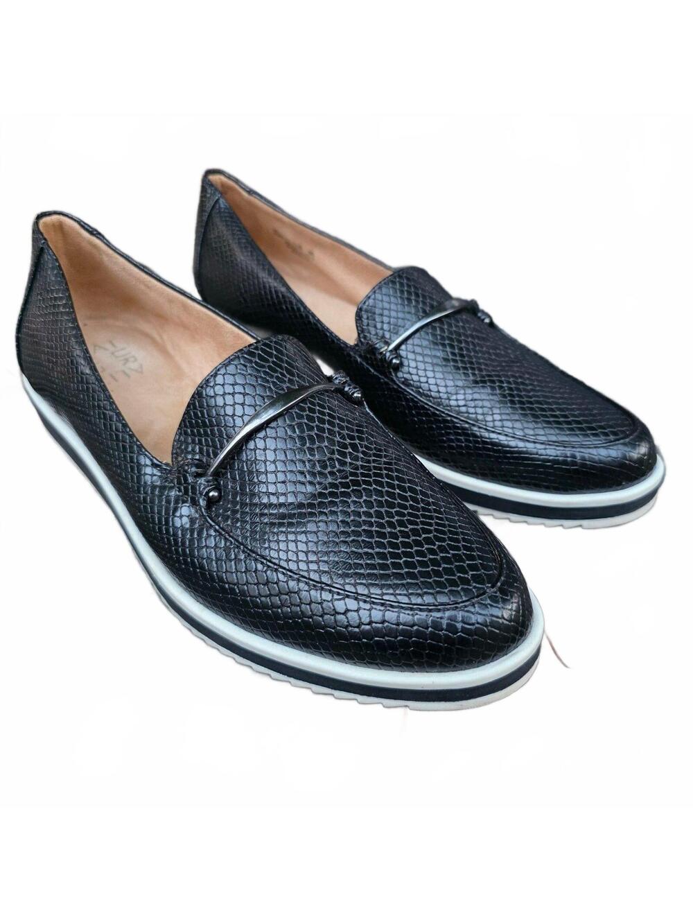Wmn's 8.5 Synthetic leather loafers, Naturalizer Ranger, black snake embossed